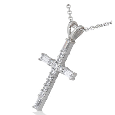 Straight Baguette Round Diamond Cross Pendant (Total Diamond Weight 0.39ct, Quality GH-VS)