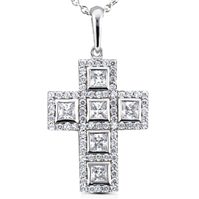 Princess Round Diamond Cross Pendant (Total Diamond Weight 1.16ct, Quality GH-VS)