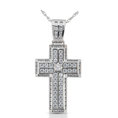 Princess Round Diamond Cross Pendant (Total Diamond Weight 2.24ct, Quality GH-VS)