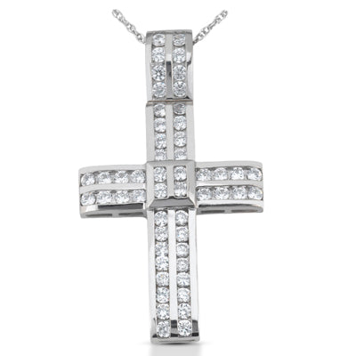 Round Diamond Cross Pendant (Total Diamond Weight 1.32ct, Quality GH-VS)