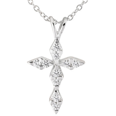 Round Diamond Cross Pendant (Total Diamond Weight 0.15ct, Quality GH-VS)