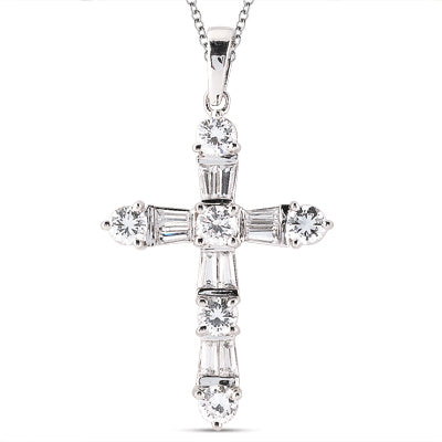 Tapered Baguette Round Diamond Cross Pendant (Total Diamond Weight 1.85ct, Quality GH-VS)