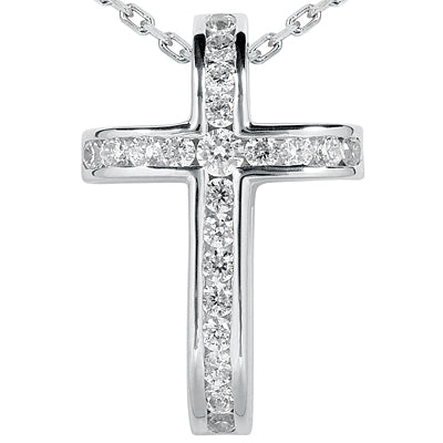 Round Diamond Cross Pendant (Total Diamond Weight 0.59ct, Quality GH-VS)