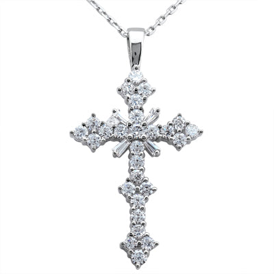 Tapered Baguette Round Diamond Cross Pendant (Total Diamond Weight 1.81ct, Quality GH-VS)