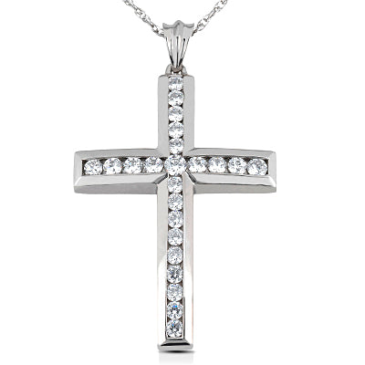 Round Diamond Cross Pendant (Total Diamond Weight 1.36ct, Quality GH-VS)